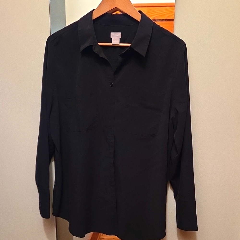 Chico's Black Casual Button Down Shirt Size 3 Chicos